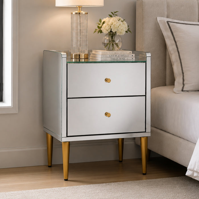 Astoria Mirrored Bedside Table – 2 Drawers