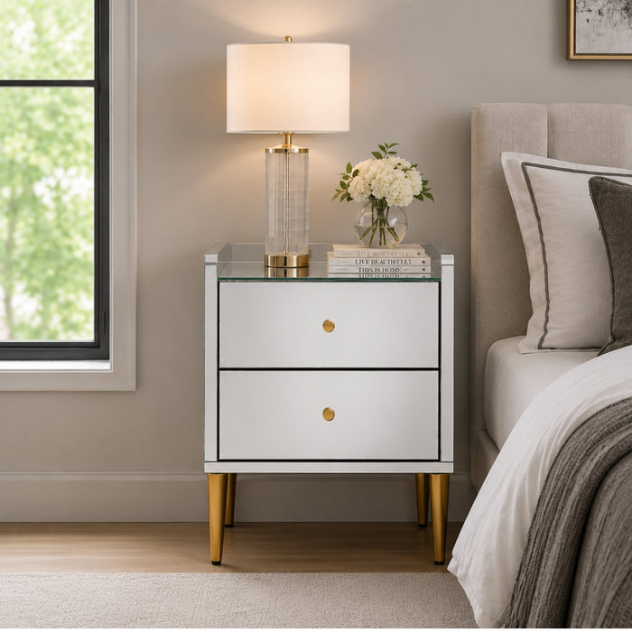 Astoria Mirrored Bedside Table – 2 Drawers
