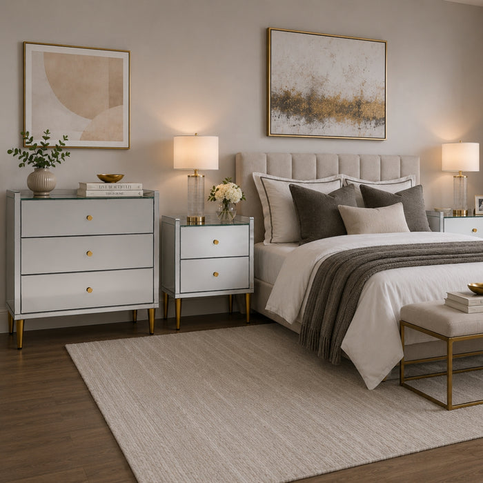 Astoria Mirrored Bedside Table – 2 Drawers