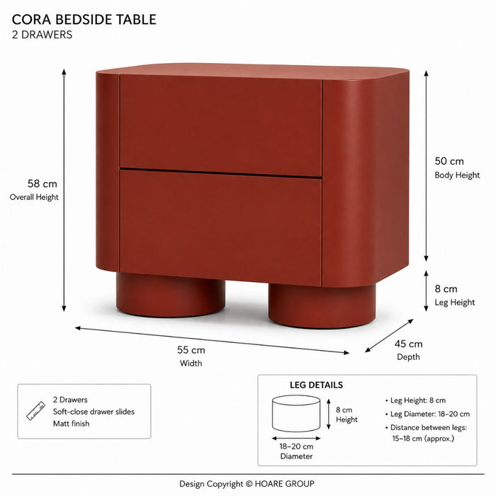 Cora Bedside Table – 2 Drawers