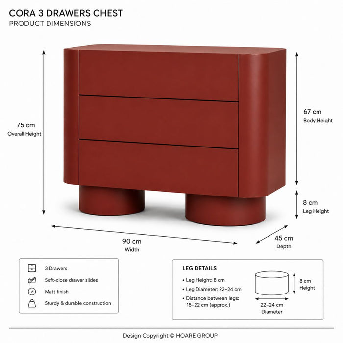 Cora 3 Drawers Chest