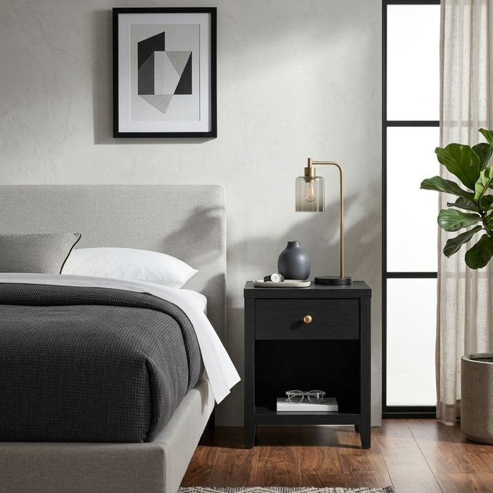 Hartley Bedside Table with Drawer & Shelf – Matte Black