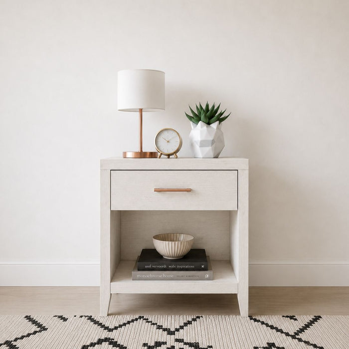 Hartley Bedside Table with Drawer & Shelf – Antique White