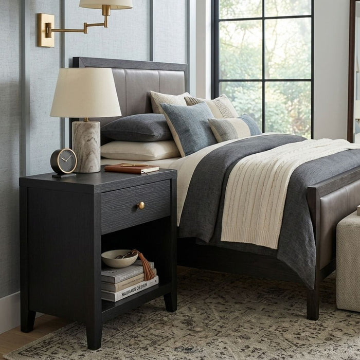 Hartley Bedside Table with Drawer & Shelf – Matte Black