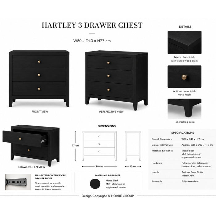 Hartley 3 Drawers Chest – Matte Black