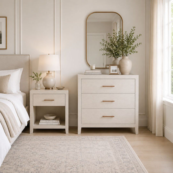 Hartley Bedside Table with Drawer & Shelf – Antique White