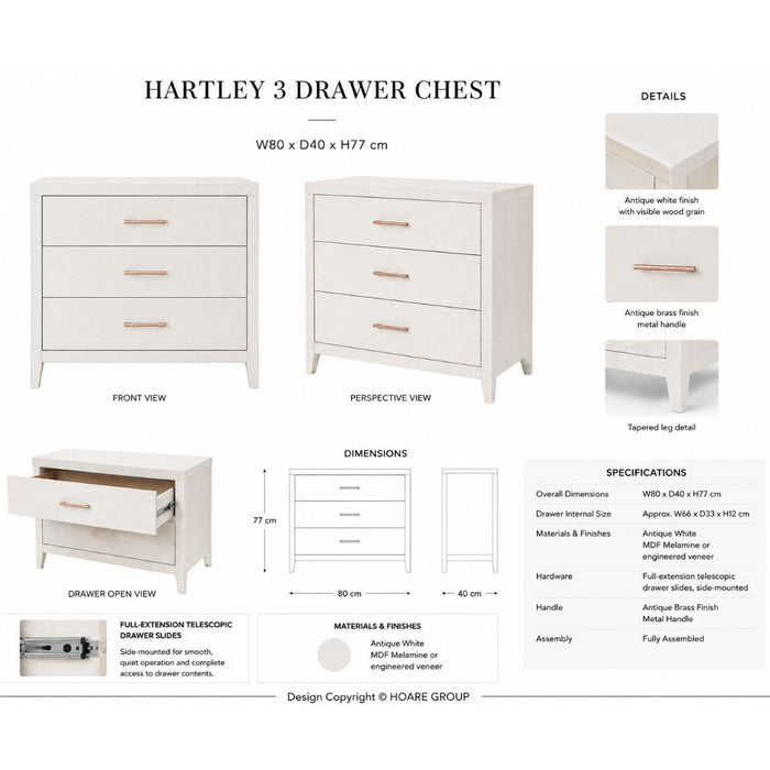 Hartley 3 Drawers Chest – Antique White