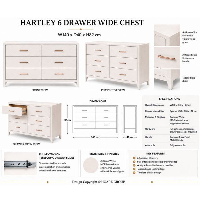 Hartley 6 Drawers Chest – Antique White