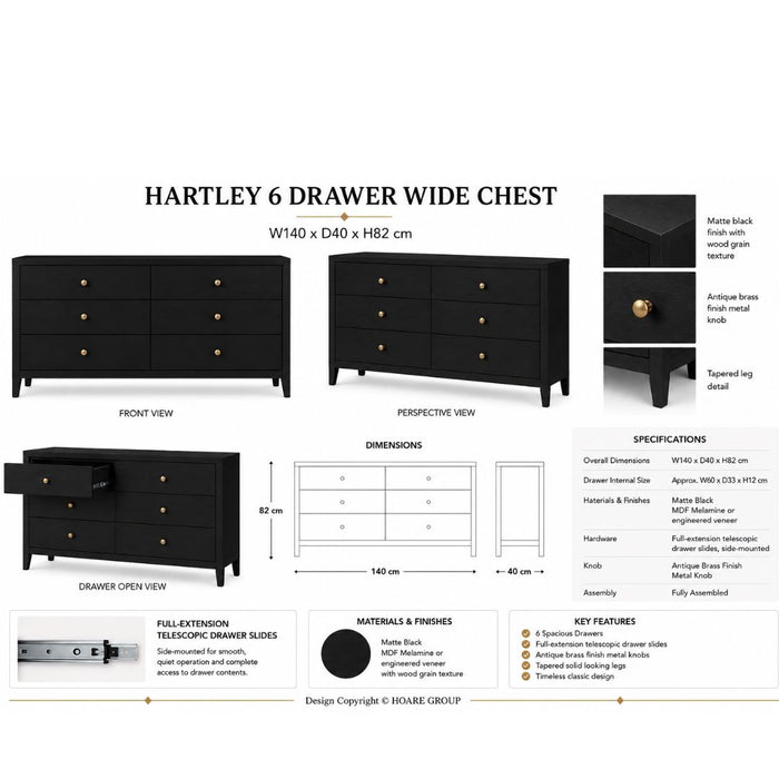 Hartley 6 Drawers Chest – Matte Black