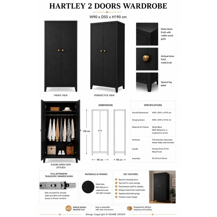 Hartley Wardrobe 2 Doors – Matte Black