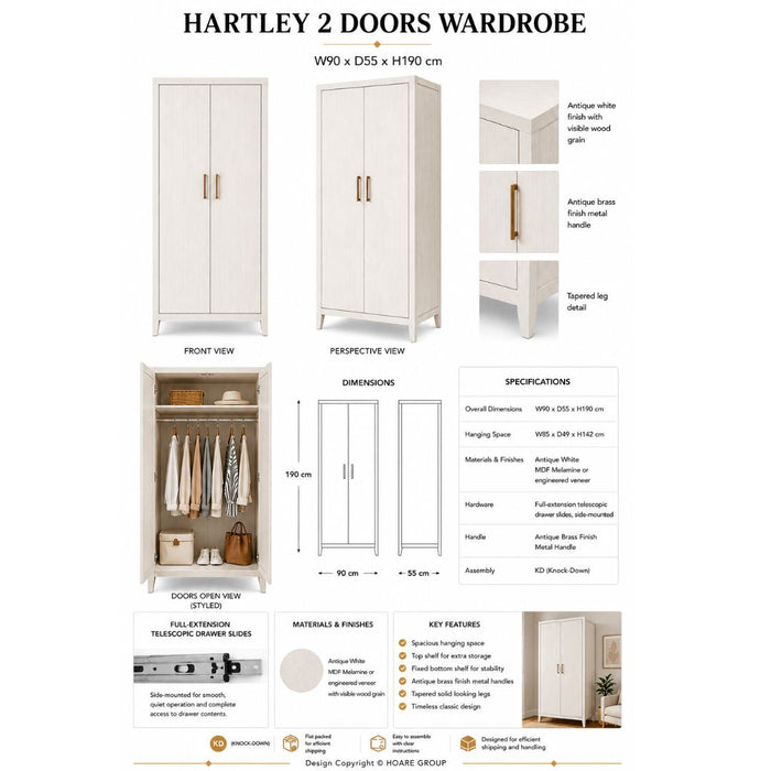 Hartley Wardrobe 2 Doors – Antique White