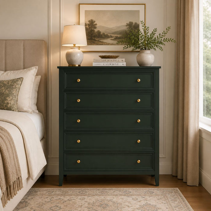 Hunter 5 Drawer Tall Chest – Dark Green