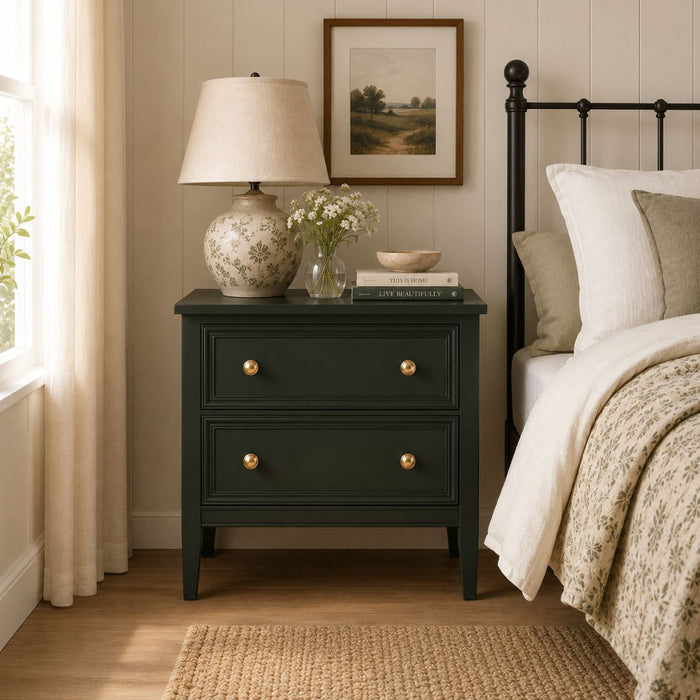 Hunter Bedside Table – 2 Drawers, Dark Green
