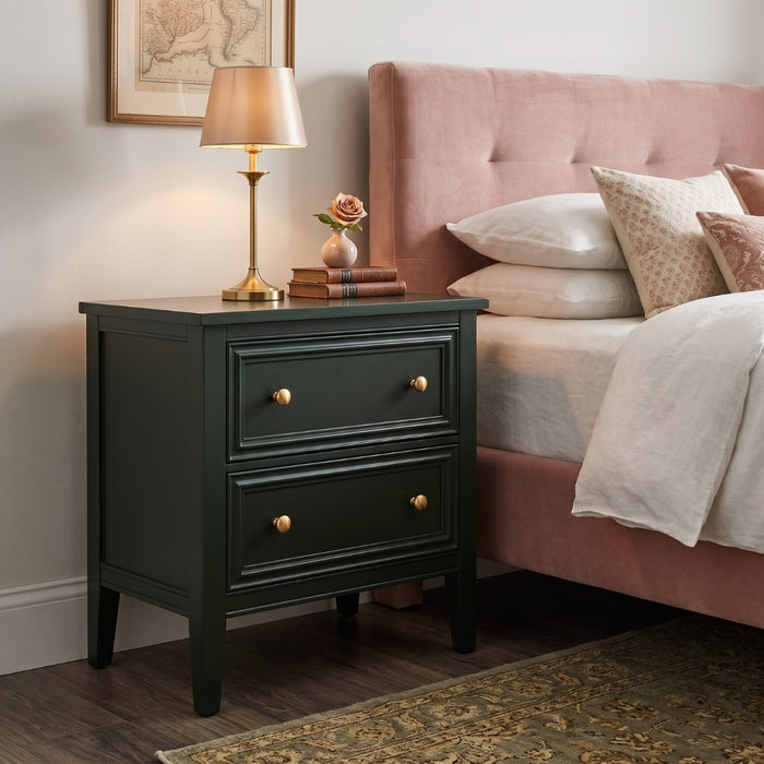 Hunter Bedside Table – 2 Drawers, Dark Green