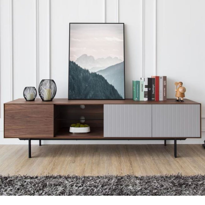Johnson TV Unit – 3 Sliding Doors & Open Glass Shelf — HOARE GROUP