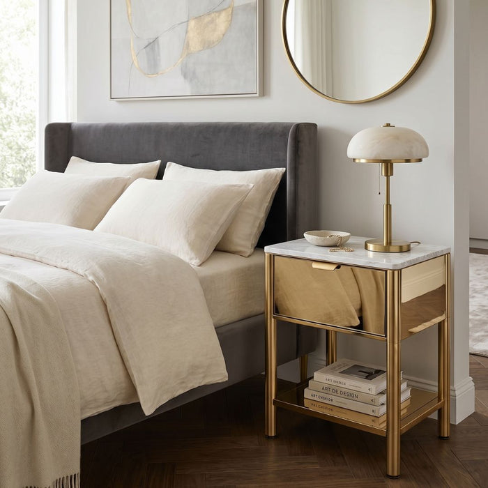 Monaco Mirrored Bedside Table – Drawer & Shelf