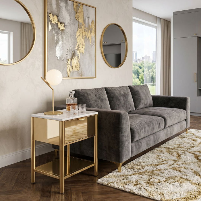 Monaco Mirrored Bedside Table – Drawer & Shelf
