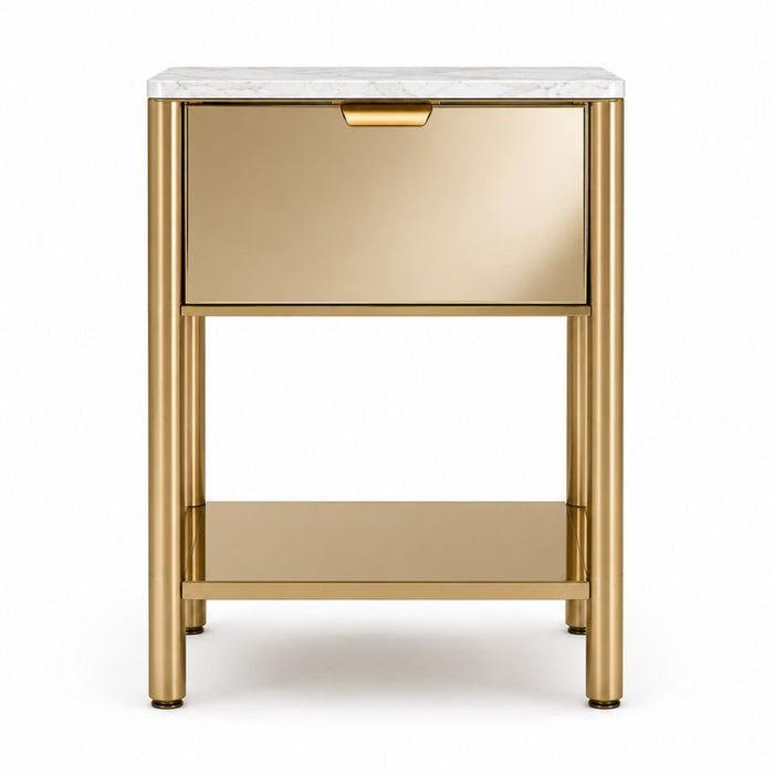 Monaco Mirrored Bedside Table – Drawer & Shelf