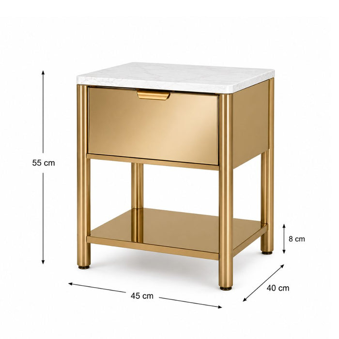 Monaco Mirrored Bedside Table – Drawer & Shelf