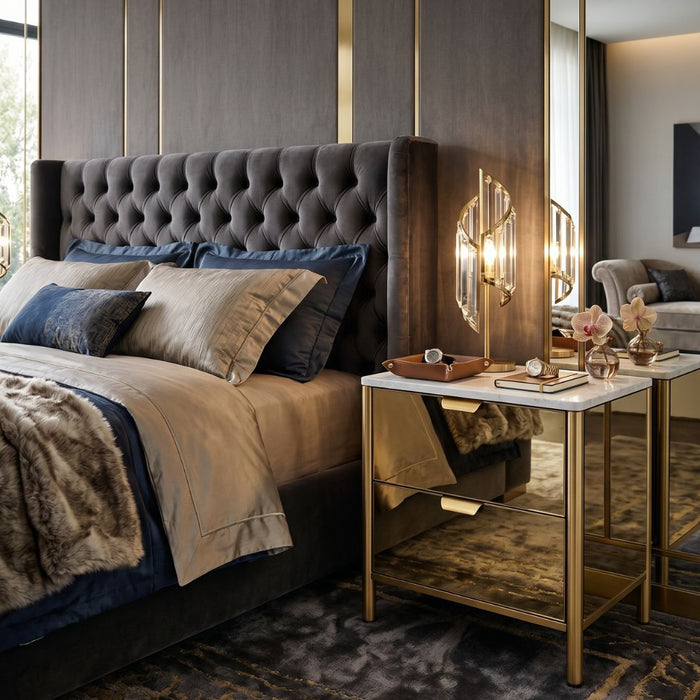 Monaco Mirrored Bedside Table – 2 Drawers