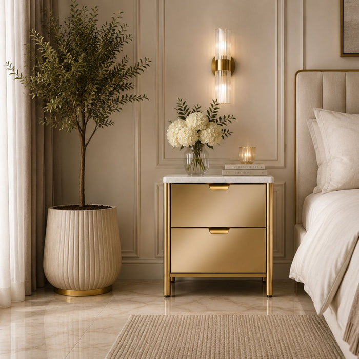 Monaco Mirrored Bedside Table – 2 Drawers