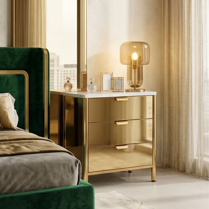 Monaco Mirrored Bedside Table – 3 Drawers