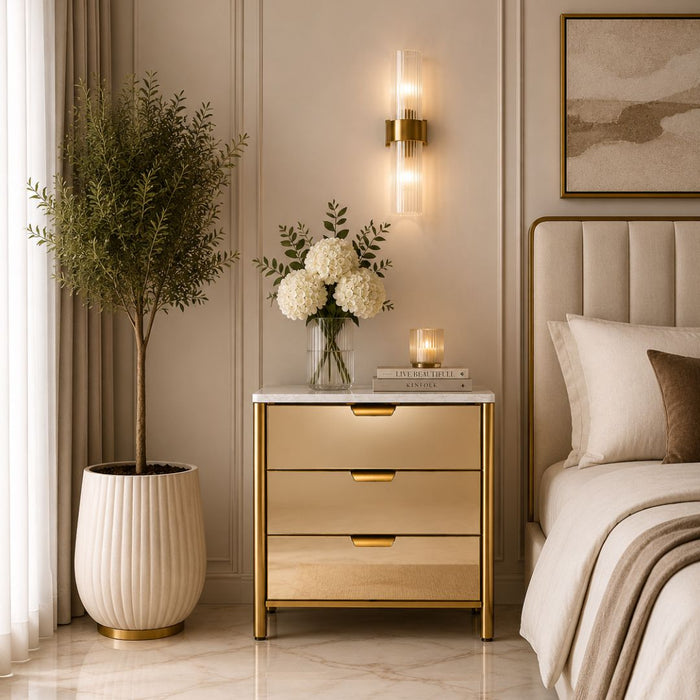 Monaco Mirrored Bedside Table – 3 Drawers