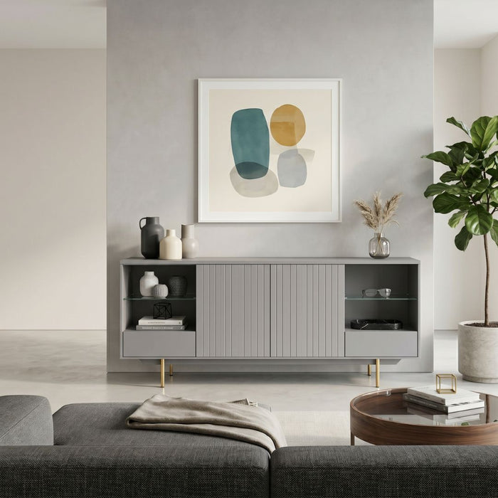 Poole Sideboard – 2 Doors, 2 Drawers & Open Glass Shelves