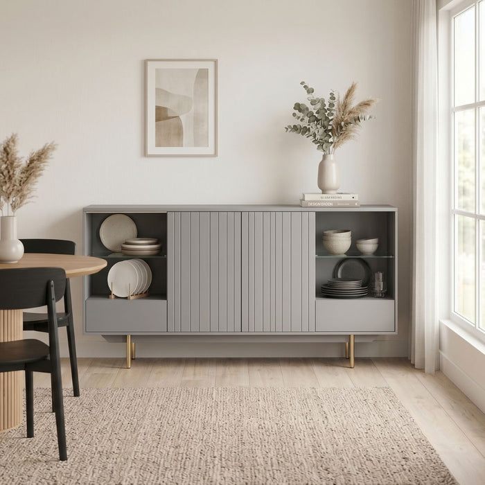 Poole Sideboard – 2 Doors, 2 Drawers & Open Glass Shelves