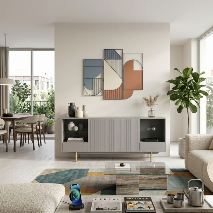 Poole Sideboard – 2 Doors, 2 Drawers & Open Glass Shelves