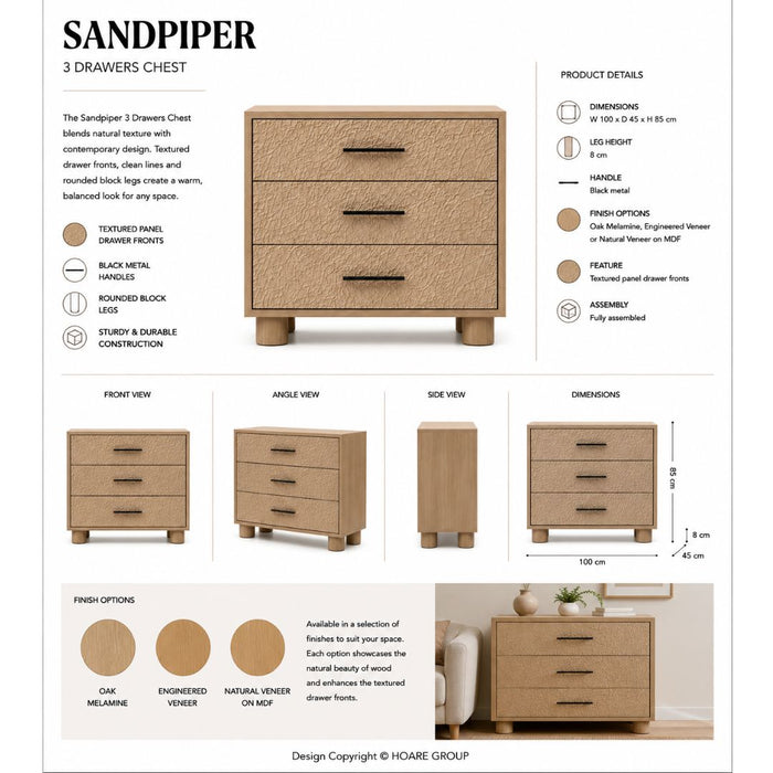 Sandpiper 3 Drawer Chest – Rounded Legs