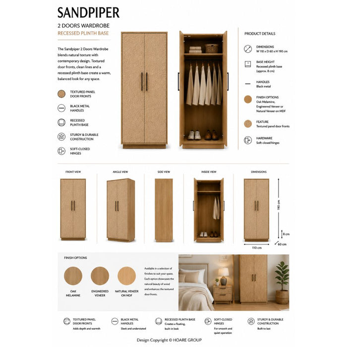Sandpiper Wardrobe 2 Doors – Plinth Base