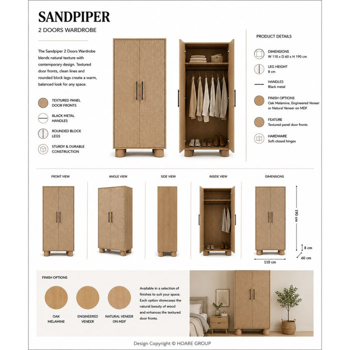 Sandpiper Wardrobe 2 Doors – Rounded Legs