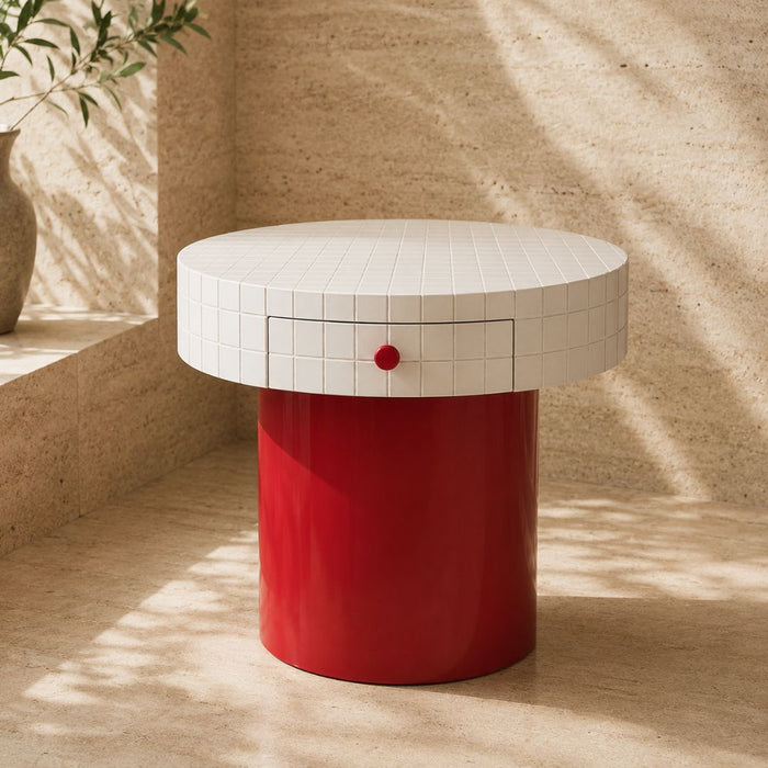 Vert Round Bedside Table with Drawer