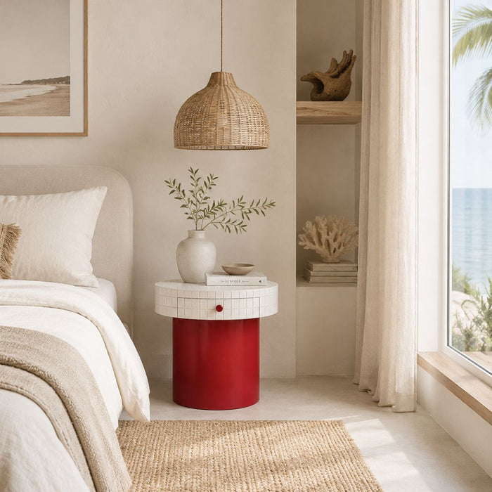 Vert Round Bedside Table with Drawer